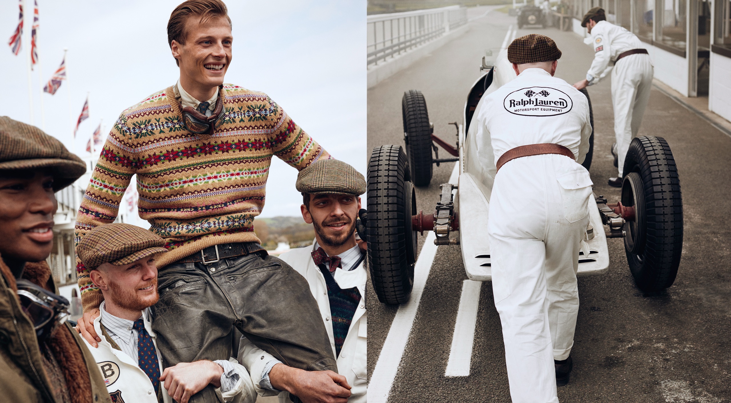 <strong>ON LOCATION</strong><br/><span>This season of Polo Originals, inspired by the golden era of Grand Prix car racing, was photographed at the Goodwood Motor Circuit, which is located in West Sussex, on the 12,000-acre Goodwood Estate. The Circuit has since become known for hosting a number of prestigious motorsport events, including the famous Festival of Speed and Revival.</span> <br/><rlmag_link href="https://staging-us-test.sfcc-ralphlauren-na.com/brands-prl-tough-and-refined-cg"><button class="shop-collection">Shop the Story</button></rlmag_link>