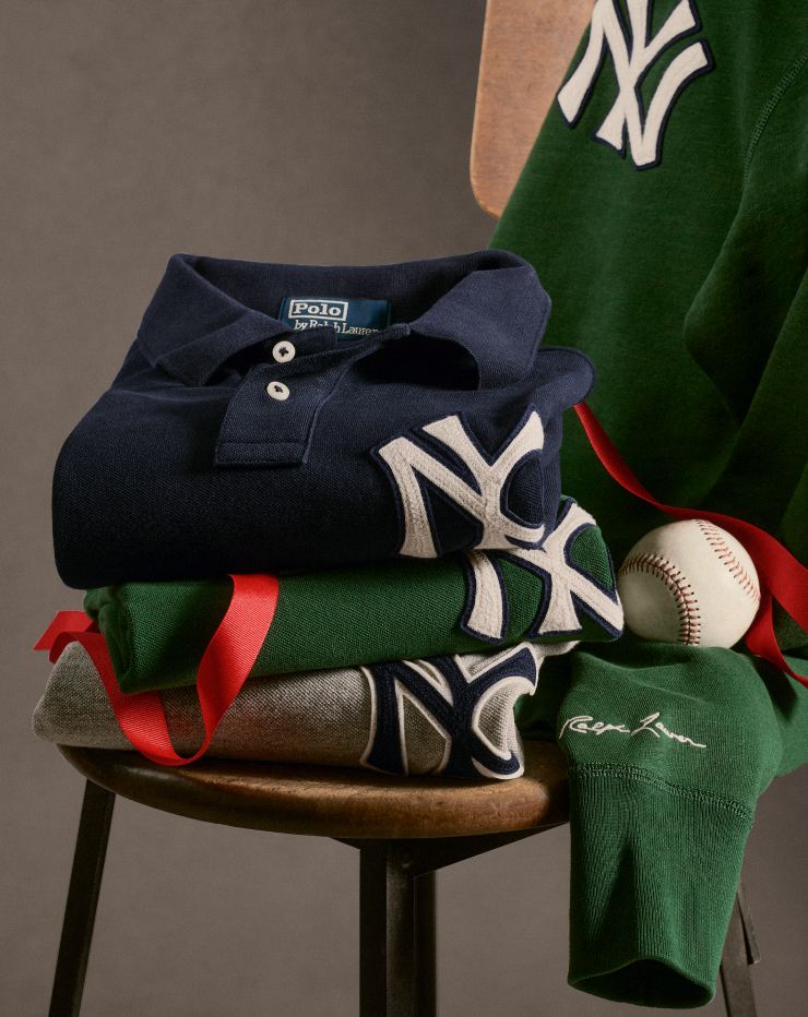 Stack of Yankees shirts and sweaters.